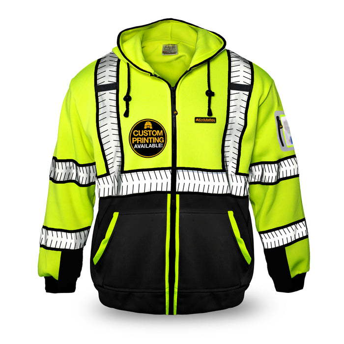 KwikSafety PREMIUM PATROL Safety Hoodie (NO FUZZ Balls) Class 3 ANSI Tested OSHA Compliant Hi Vis Reflective PPE - Model No.: KS5518