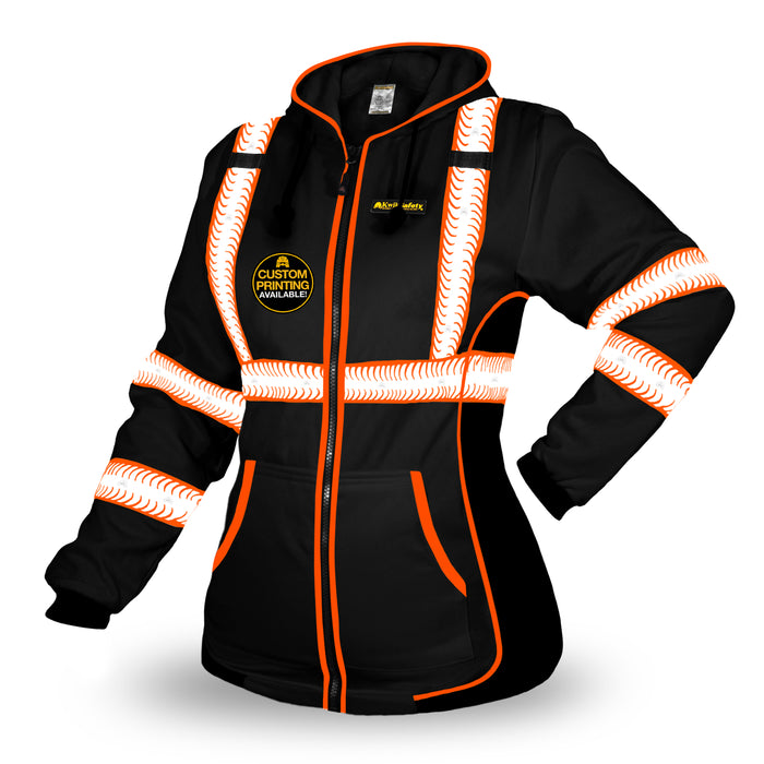 KwikSafety ROGUE Safety Hoodie for Women (NO FUZZ BALLS) Fleece Hi Viz Construction PPE - Model No.: KS5517BLK - KwikSafety