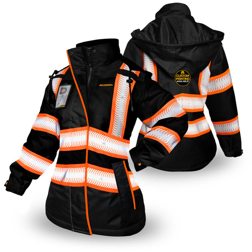 KwikSafety BOMBSHELL Safety Bomber Jacket for Women Reflective Construction PPE - Black - Model No.: KS5523-BLK - KwikSafety