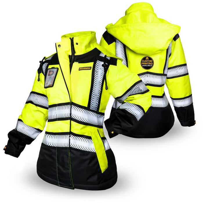 KwikSafety BOMBSHELL Safety Bomber Jacket for Women Class 3 ANSI OSHA Reflective Fleece Hi Viz - Yellow - Model No.: KS5523