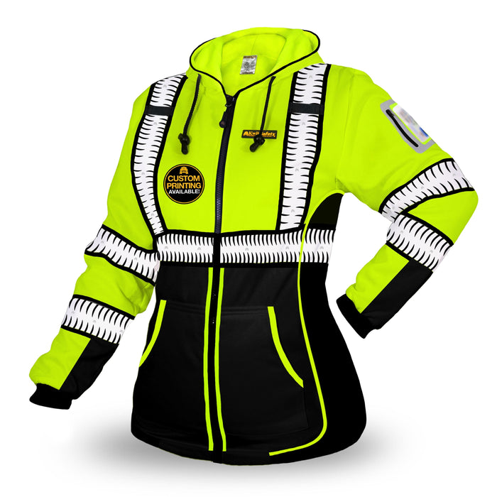 KwikSafety PREMIUM ROGUE Safety Jacket for Women (NO FUZZ BALLS) Class 3 ANSI OSHA Reflective Fleece Hoodie Hi Viz Construction PPE - Model No.: KS5517PREM - KwikSafety