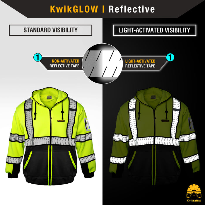 KwikSafety PREMIUM PATROL Safety Hoodie (NO FUZZ Balls) Class 3 ANSI Tested OSHA Compliant Hi Vis Reflective PPE - Model No.: KS5518