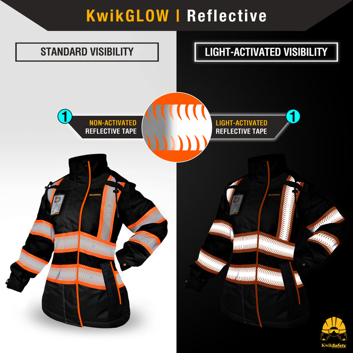 KwikSafety BLACK BOMBSHELL Safety Bomber Jacket for Women Reflective Construction PPE - Model No.: KS5523