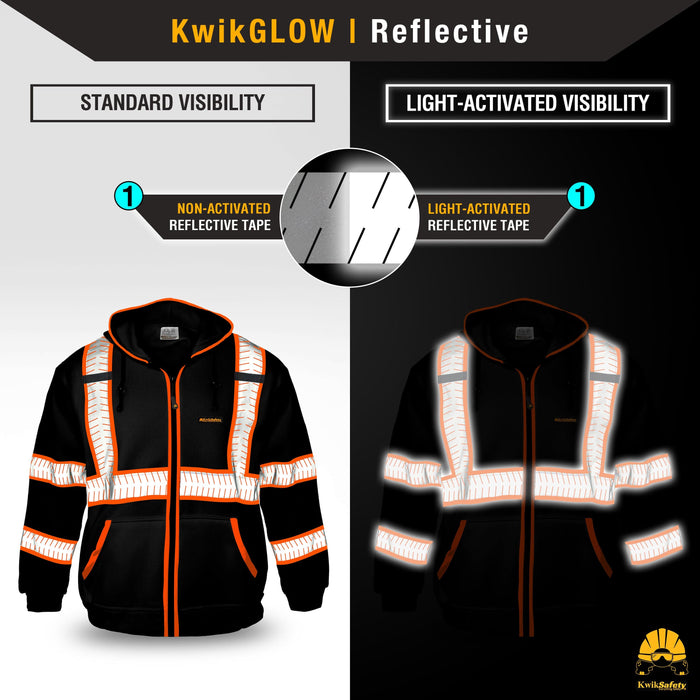 KwikSafety PATROL Safety Jacket (NO FUZZ Balls) Hi Vis Hoodie Reflective PPE - Model No.: KS5503BLK - KwikSafety