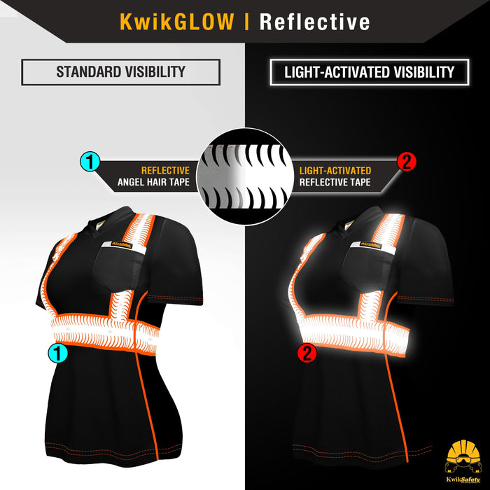 KwikSafety VIXEN Safety Shirt for Women (ANGEL HAIR TAPE) Short Sleeve High Visibility Work Hi Vis Clothing - Model No.: KS4410BLK - KwikSafety