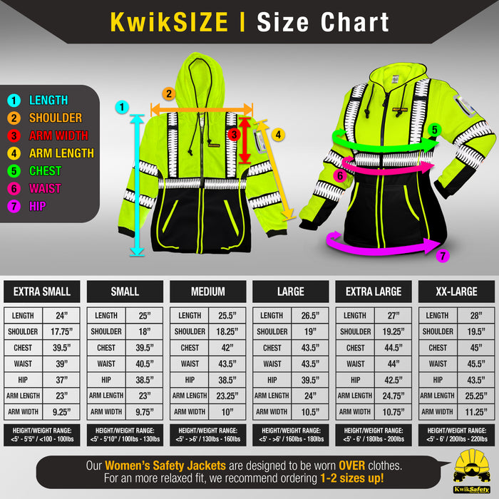 KwikSafety PREMIUM ROGUE Safety Hoodie for Women (NO FUZZ BALLS) Class 3 ANSI OSHA Reflective Fleece Hi Viz Construction PPE - Model No.: KS5519 - KwikSafety