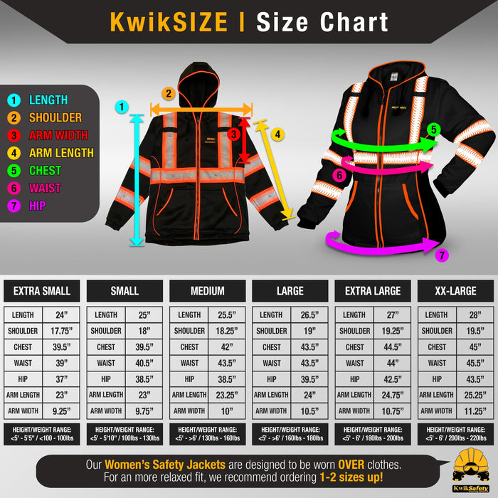 KwikSafety ROGUE Safety Jacket for Women (NO FUZZ BALLS) Fleece Hoodie Hi Viz Construction PPE - Model No.: KS5517BLK - KwikSafety