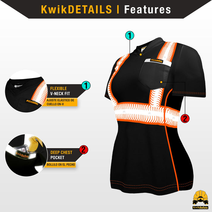 KwikSafety VIXEN Safety Shirt for Women (ANGEL HAIR TAPE) Short Sleeve High Visibility Work Hi Vis Clothing - Model No.: KS4410BLK - KwikSafety