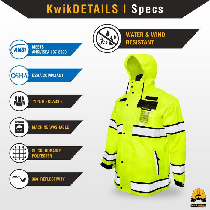 sesafety Hi Vis Rain Jacket, Class 3 High Visibility Rain Gear for Men,  Rain Suits for Men Waterproof with Nterior Mesh, Zipper, Yellow (L/XL)