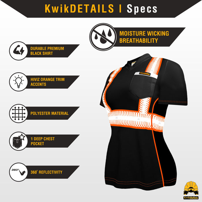 KwikSafety VIXEN Safety Shirt for Women (ANGEL HAIR TAPE) Short Sleeve High Visibility Work Hi Vis Clothing - Model No.: KS4410BLK - KwikSafety