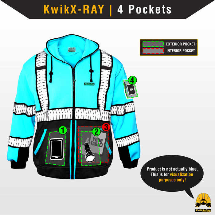 KwikSafety PREMIUM PATROL Safety Hoodie (NO FUZZ Balls) Class 3 ANSI Tested OSHA Compliant Hi Vis Reflective PPE - Model No.: KS5518 - KwikSafety