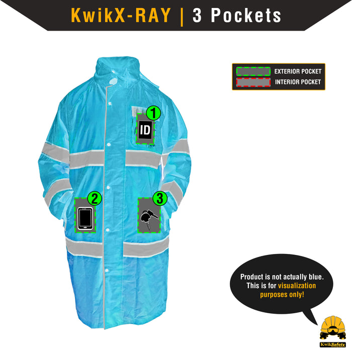 KwikSafety TORRENT High Visibility Rain Gear (FOLDABLE HOOD) Hi Vis Trench Coat Reflective PPE - Model No.: KS5506BLK - KwikSafety