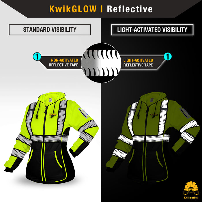 KwikSafety PREMIUM ROGUE Safety Hoodie for Women (NO FUZZ BALLS) Class 3 ANSI OSHA Reflective Fleece Hi Viz Construction PPE - Model No.: KS5519