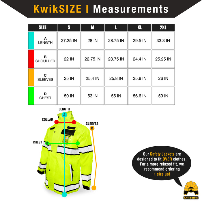 KwikSafety TORRENT Class 3 Safety Rain Jacket | Class 3, Type R Hi Vis Windproof Mens Work Rain Gear Reflective ANSI Tested OSHA Compliant - Model No.: KS5516 - KwikSafety