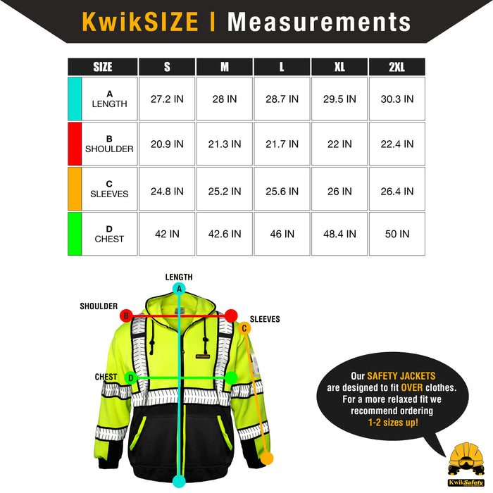 KwikSafety PREMIUM PATROL Safety Hoodie (NO FUZZ Balls) Class 3 ANSI Tested OSHA Compliant Hi Vis Reflective PPE - Model No.: KS5518