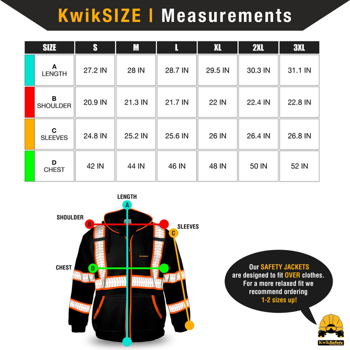 KwikSafety PATROL Safety Jacket (NO FUZZ Balls) Hi Vis Hoodie Reflective PPE - Model No.: KS5503BLK - KwikSafety