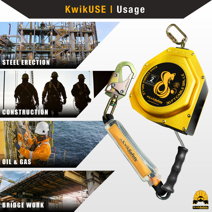 KwikSafety 30' LE COBRA CABLE Leading Edge Self Retracting Lifeline ANSI Class 2 SRL-LE - Model No.: KS7950