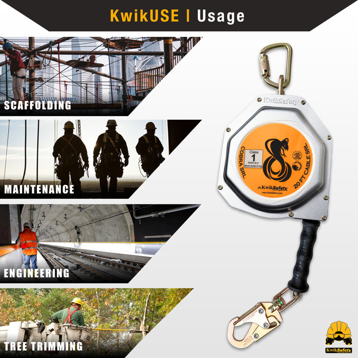 KwikSafety 20' COBRA CABLE Self Retracting Lifeline ANSI Class 1 SRL - Model No.: KS7933 - KwikSafety