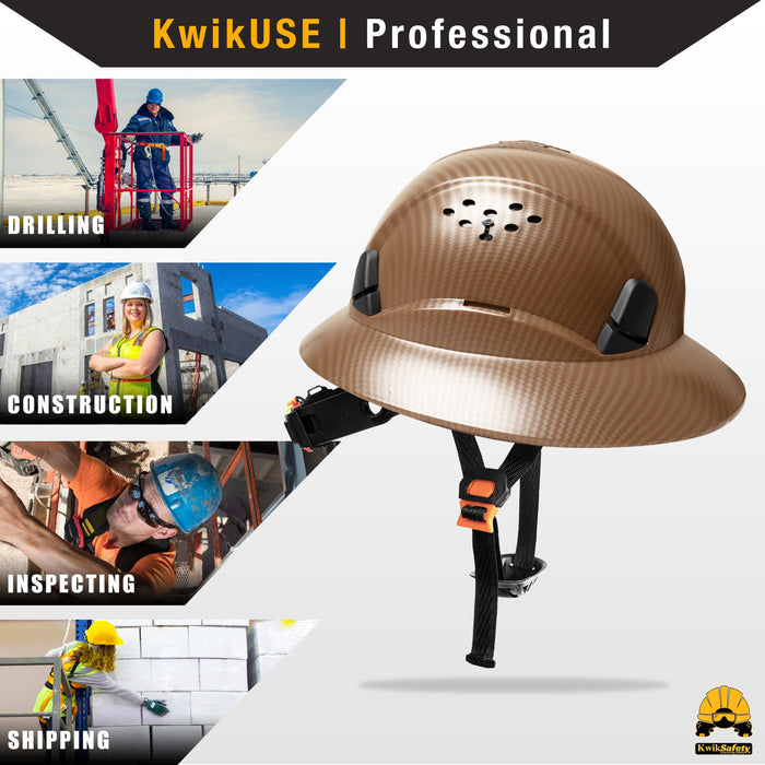 KwikSafety BROWN CARBON Hard Hat (16 COOLING VENTS + FREE Extra Headba