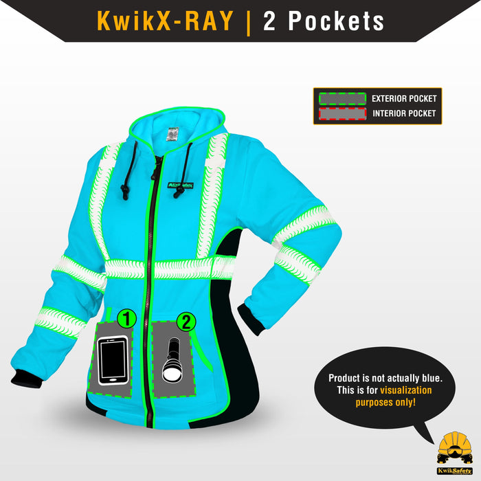 KwikSafety ROGUE Safety Jacket for Women (NO FUZZ BALLS) Fleece Hoodie Hi Viz Construction PPE - Model No.: KS5517BLK - KwikSafety