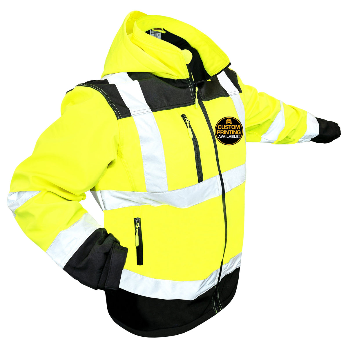 HOOD) 3 ANS AGENT Jacket Class (DETACHABLE Safety Softshell KwikSafety