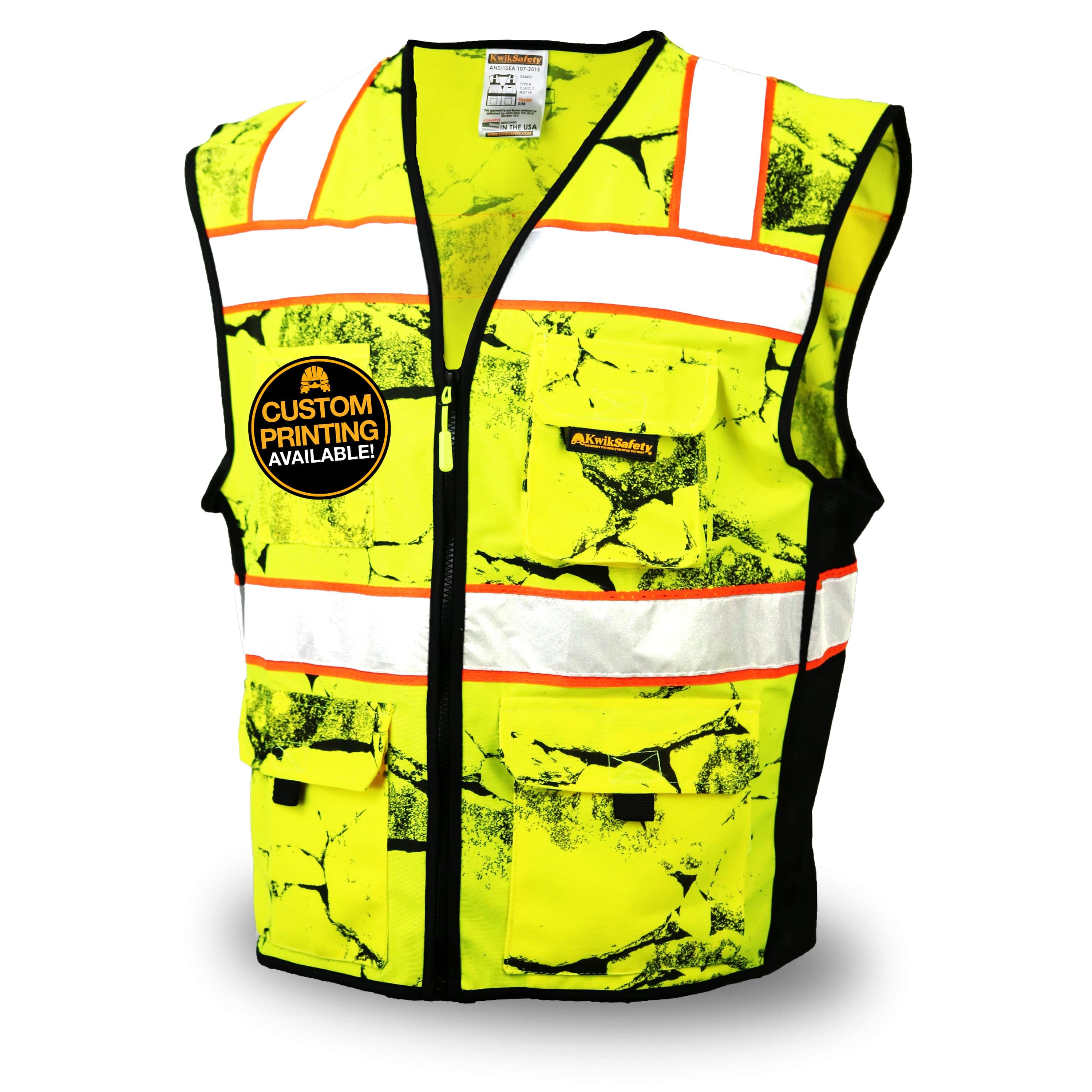 Uncle Willy's Wall Safety Vest Class 2 ANSI Osha Hi Vis PPE | Yellow/Camo Large