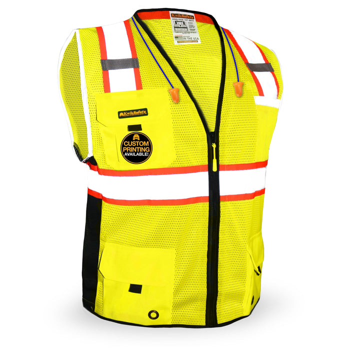 KwikSafety BIG KAHUNA Safety Vest (11 Pockets) Class 2 ANSI Tested OSHA  Compliant Hi Vis Reflective PPE Surveyor - Model No.: KS3301