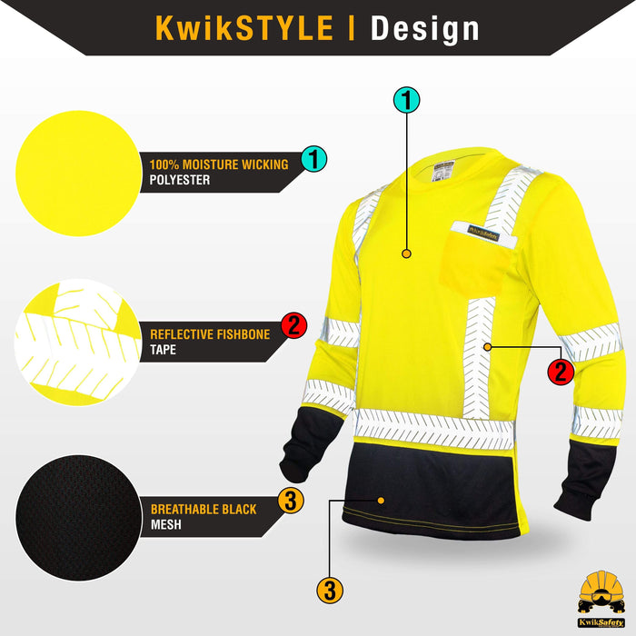 KwikSafety MECHANIC Safety Shirt (BLACK TRIM) Class 3 Long Sleeve ANSI
