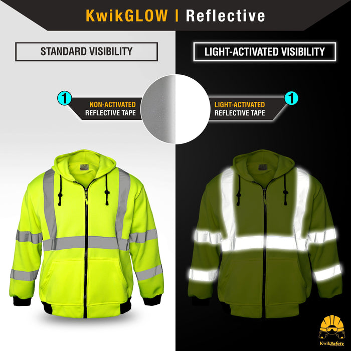 KwikSafety SAGE Safety Hoodie (PREMIUM QUILTED STITCHING) Class 3 ANSI  Tested OSHA Compliant Hi Vis Reflective PPE - Model No.: KS5505