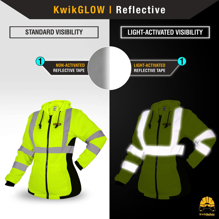 KwikSafety ROGUE Safety Hoodie for Women (NO FUZZ BALLS) Class ANSI OSHA  Reflective Fleece Hi Viz Construction PPE Model No.: KS5517 KwikSafety