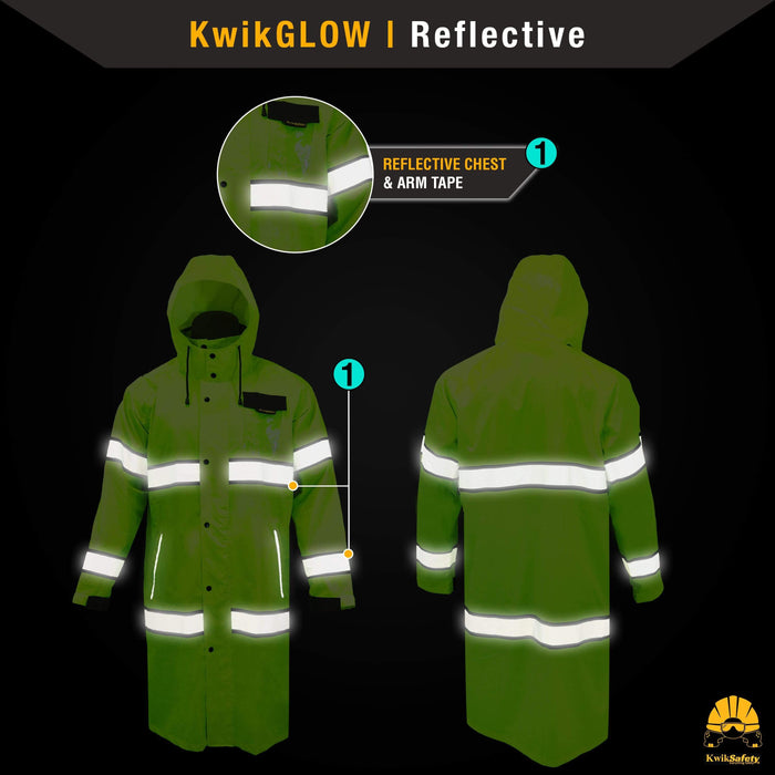 KwikSafety (Charlotte, NC) Torrent Class 3 Safety Trench Coat | High Visibility Waterproof Windproof Safety Rain Jacket | Hi Vis Reflective ANSI Work