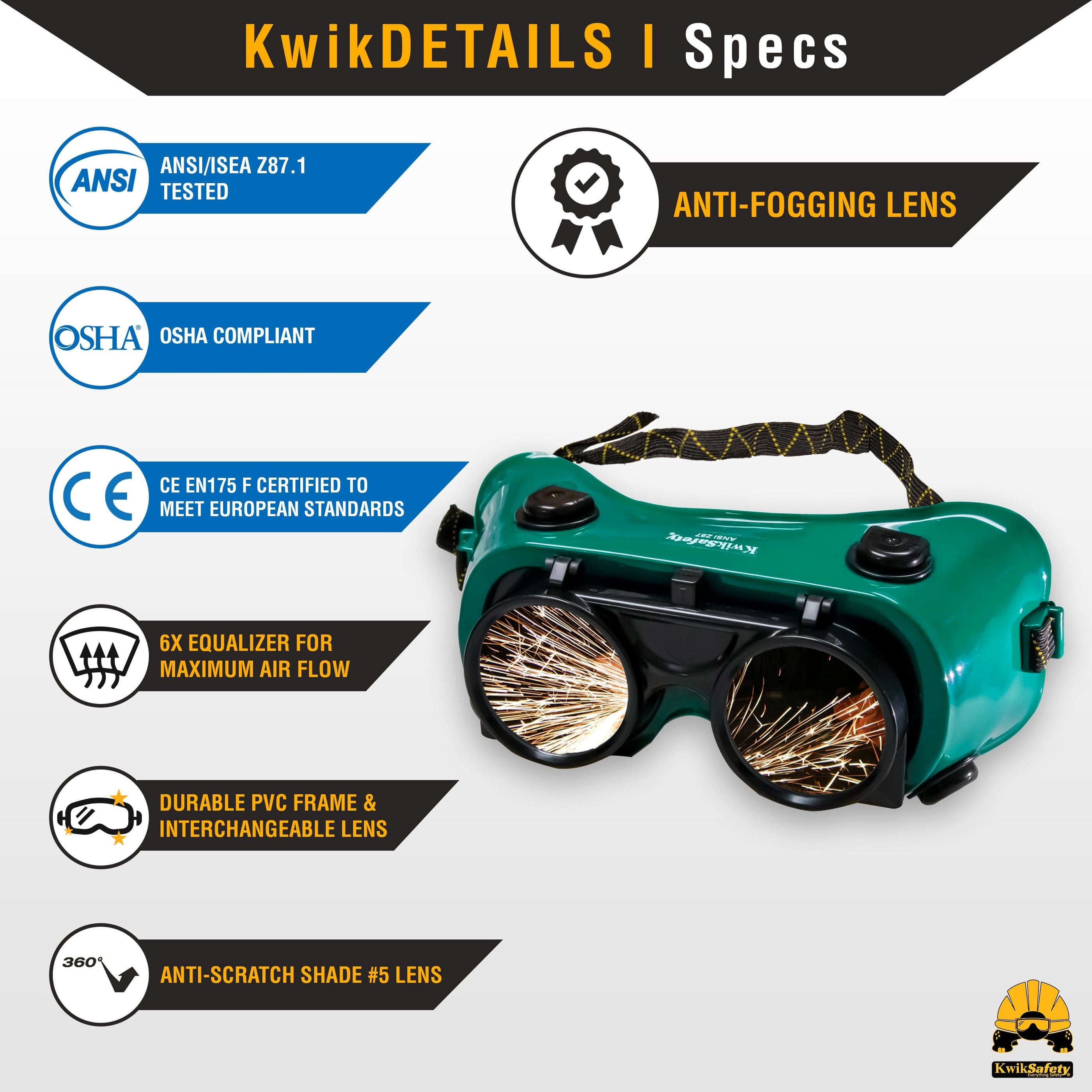 Kwiksafety Owl Welding Goggles Anti Fog Anti Scratch Flip Up Shade