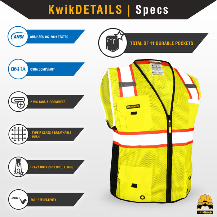 FAA Drone Pilot Safety Vest High Visibility Yellow reflective Strips &  pockets