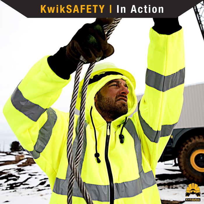 KwikSafety PATROL Safety Hoodie (NO FUZZ Balls) Class 3 ANSI Tested OSHA  Compliant Hi Vis Reflective PPE - Model No.: KS5503