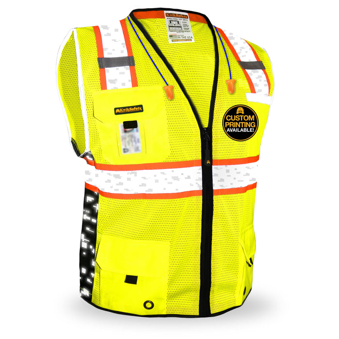 KwikSafety (Charlotte, NC) Big Kahuna Digital Safety Vest (Limited Edition) ANSI Class 2 Osha Reflective High Visibility Heavy Duty Surveyor