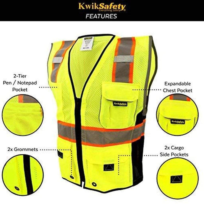 CLEARANCE! KwikSafety CLASSIC Hi Vis Reflective ANSI PPE Surveyor Class 2  Safety Vest - Model No.: KS3302